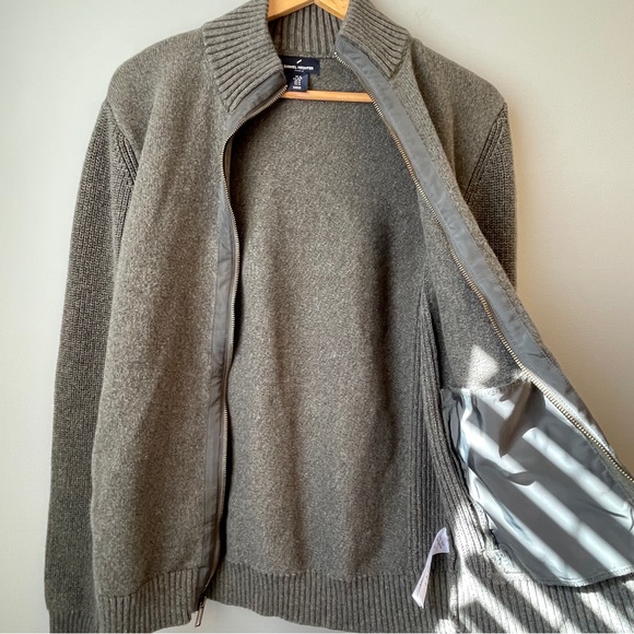 Daniel Hechter Zip Front Cotton Knit Cardigan Pine Green Mock Neck Size Medium - Picture 9 of 9